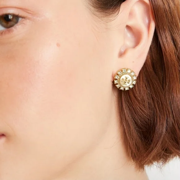 NWT Tory Burch Moondance Mother Of Pearl Crystal Stud Earrings MSRP $150 - Picture 3 of 5